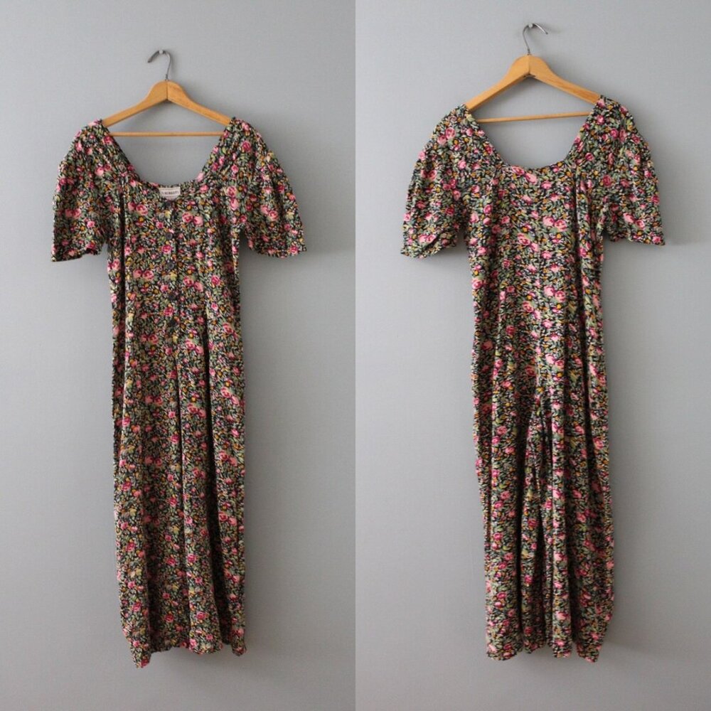 Summer floral vintage S. Roberts cropped wide leg small jumpsuit